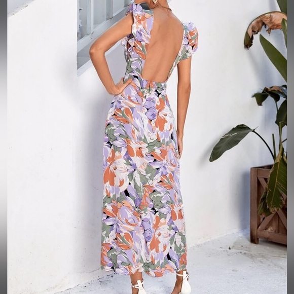 Purple and Pink Flutter Sleeve Maxi Sundress - Picture 6 of 11